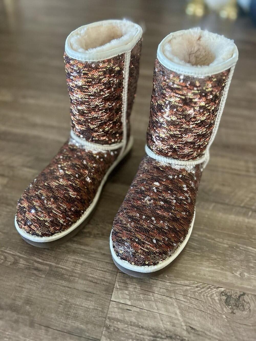Ugg Australia Classic Short Sparkle Sequined Boots Flip- Sequins Size 10 Womens